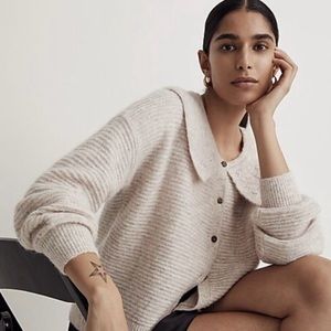 Madewell size XS Ivory Pointelle Collar Cardigan Sweater Alpaca Wool blend